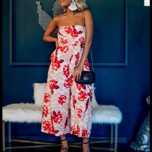 Rodeo drive floral strapless wide leg jumpsuit